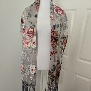 Cejon Gray/Blue/Cranberry/Tan Gold Sequin/Velvet Fringed Scarf